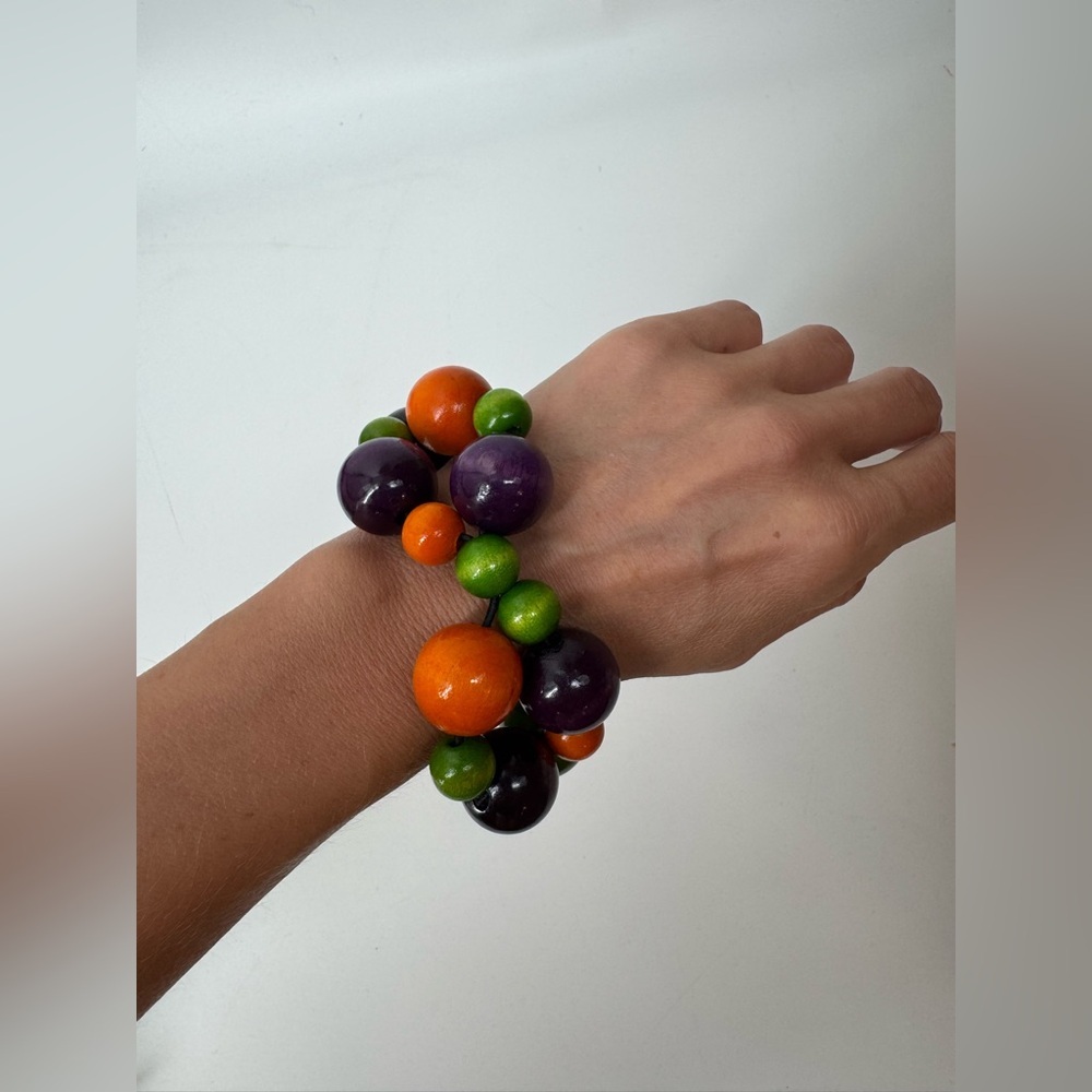 Handmade Chunky Beaded Bracelet – Multicolor Wood Beads, Boho Style